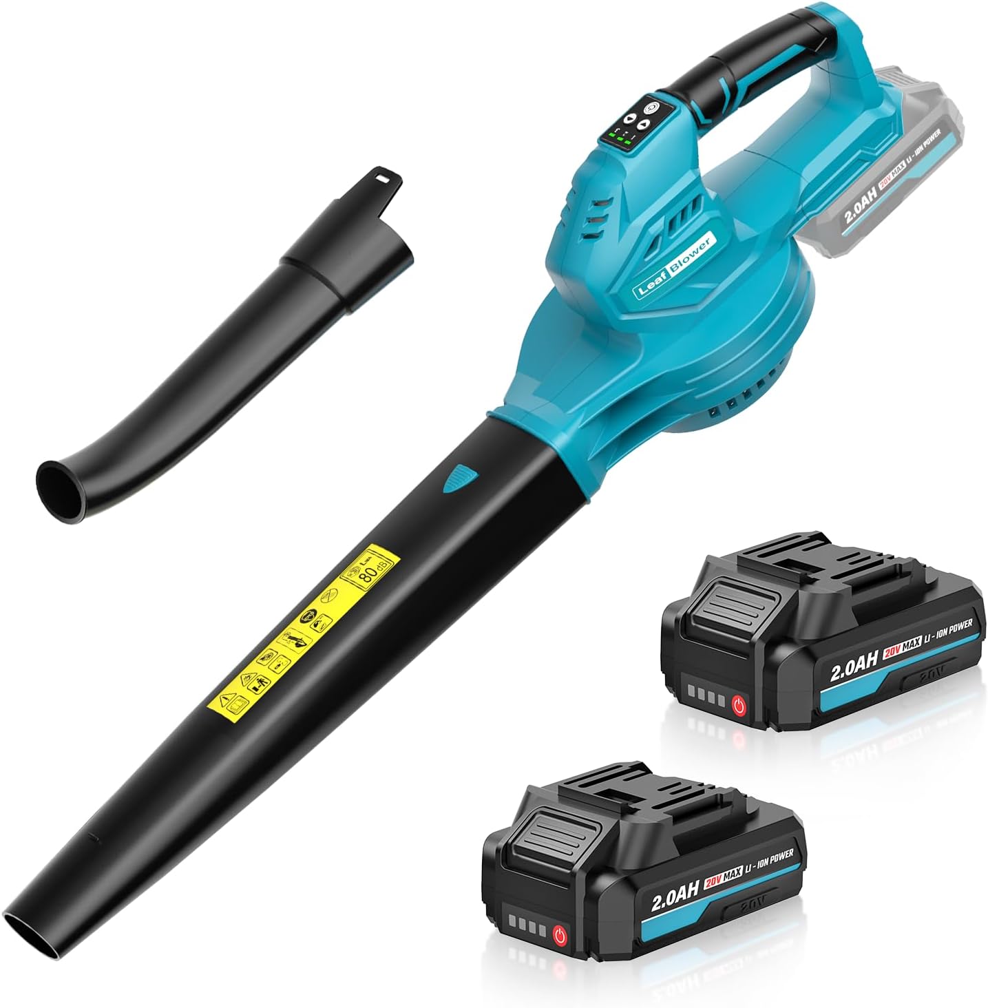 SEYVUM Cordless Leaf Blower, 20V Blower with 2 X 2.0 Ah Battery, Electric Blower for Lawn Care, 350 CFM 150 MPH Battery Powered Leaf Blower with Charger, for Patio, Garden Cleaning, Blue