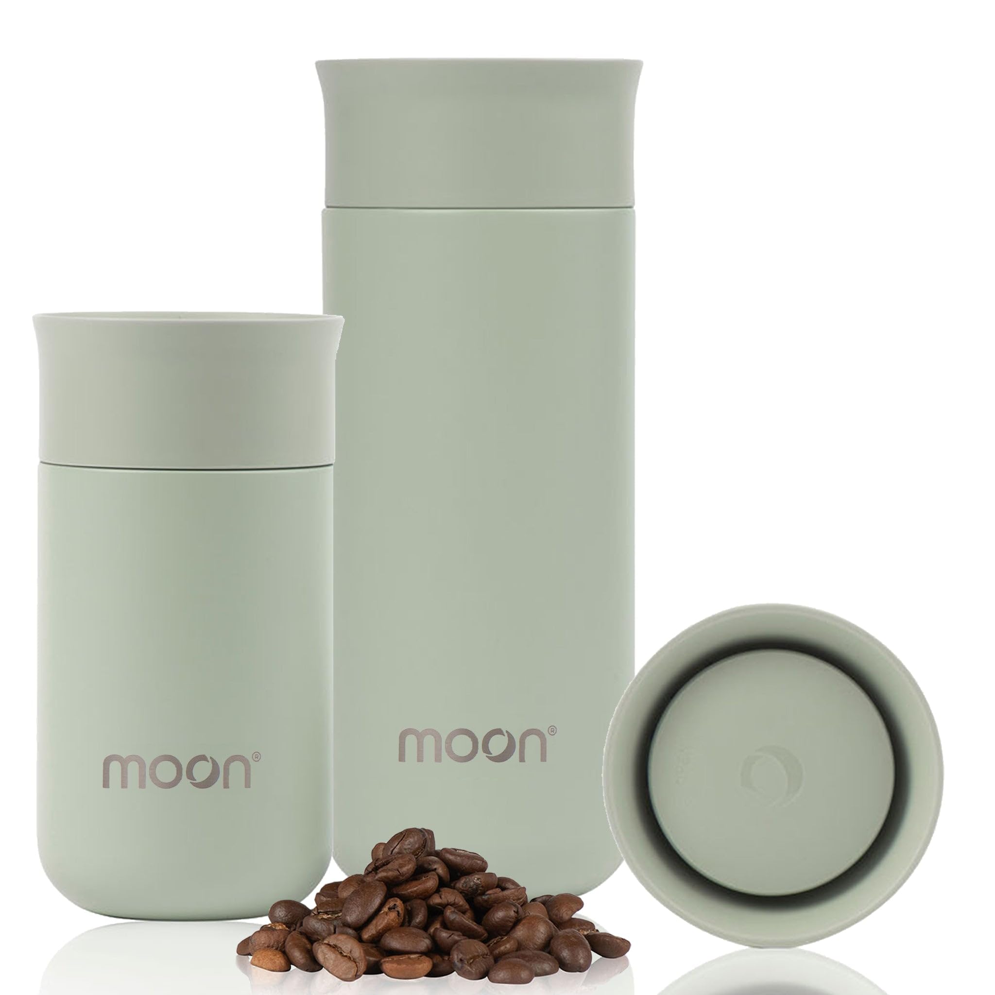 Moon 360° Insulated Travel Mugs, Leak Proof Reusable Coffee Cups - Pro Version for Performance & Easy Clean - Leakproof Flask for Hot & Cold Drinks - Fits Car Cup Holders, UK Company (260ml, Green) — image 1