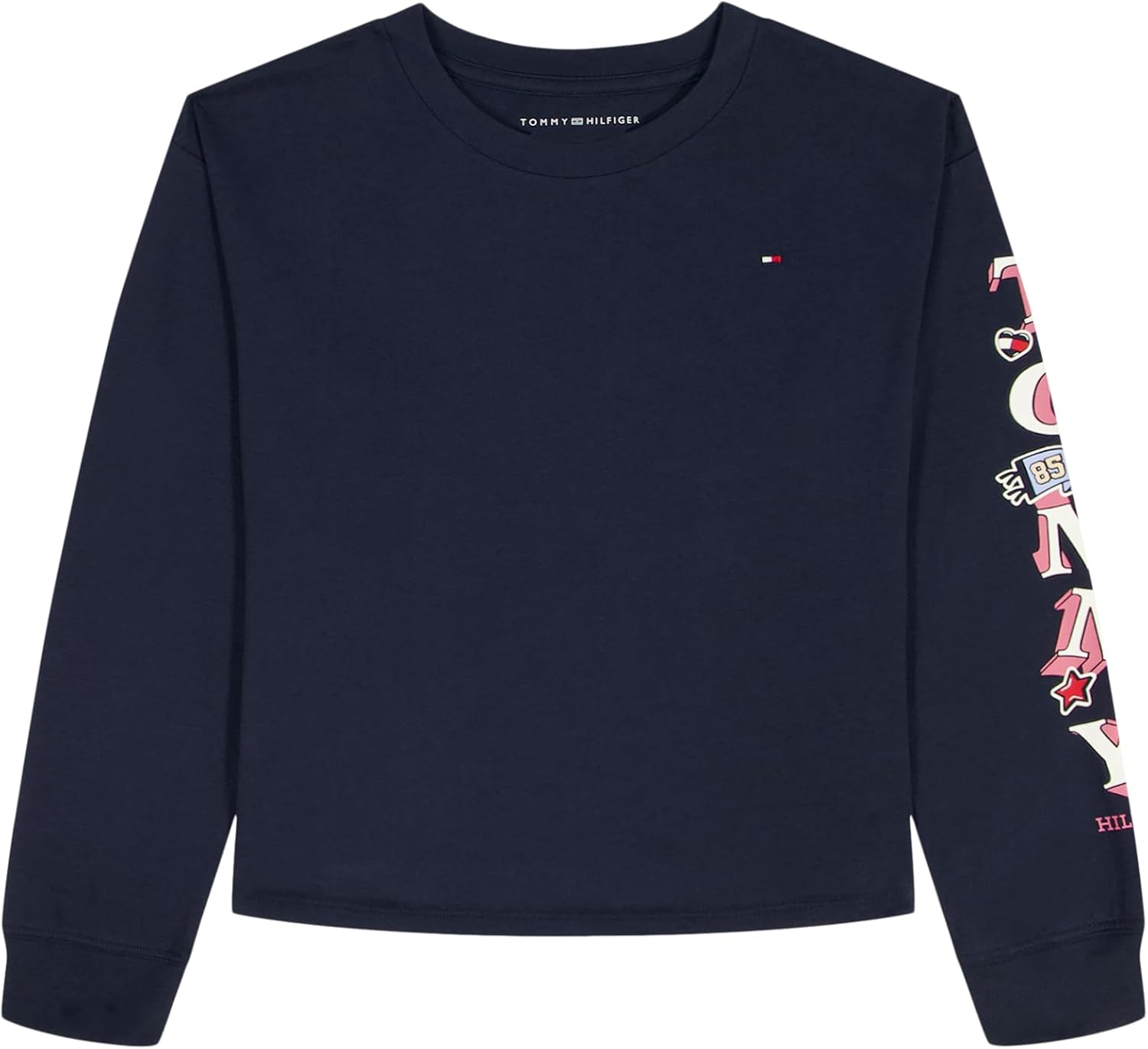 Tommy Hilfiger Girls Long Sleeve Logo Graphic Crew Neck T-Shirt