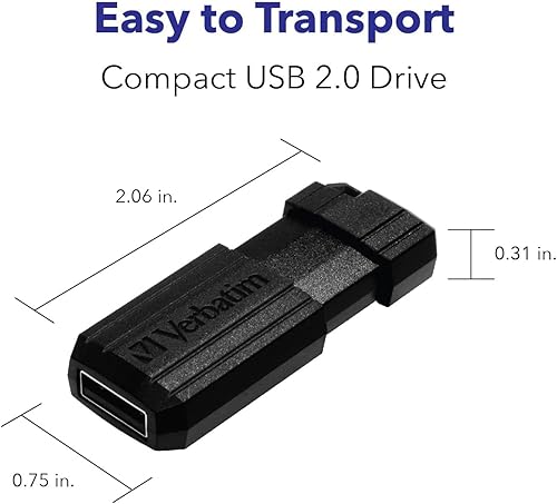 Vista 2 de Verbatim 128GB PinStripe USB 2.0 Flash Drive Retractable Thumb Drive - Negro
