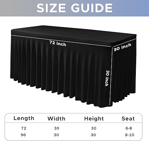 Miniatura 4 de Nasitos Falda de mesa negra para mesas rectangulares de 6 pies, paquete de 2  72 x 30 pulgadas  Manteles de mesa ajustados de elastano elástico,