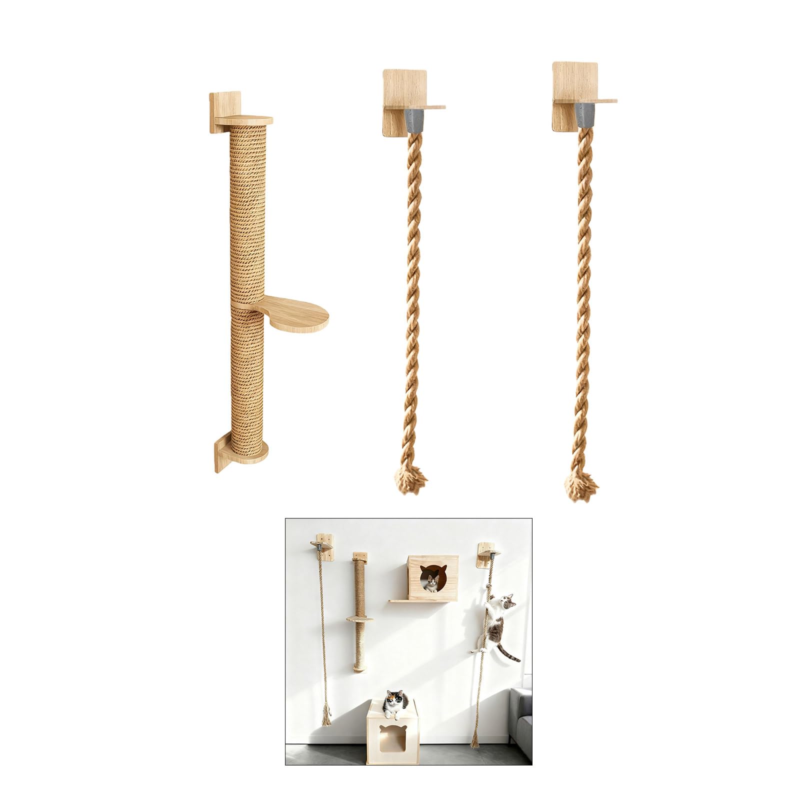 Cuerda para rascar Gatos de Montaje en Pared, Juguete para Escalar para Mascotas, Estante Interactivo para Gatos pequeños y Grandes, Estante de Escalada para Gatos de Interior