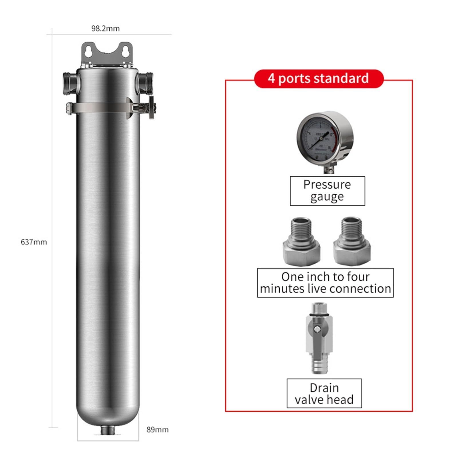 15000L nowy filtr wstępny ze stali nierdzewnej 304, cały dom duży zacisk przepływowy komercyjny domowy oczyszczacz wody z kranu(4 points pipe)