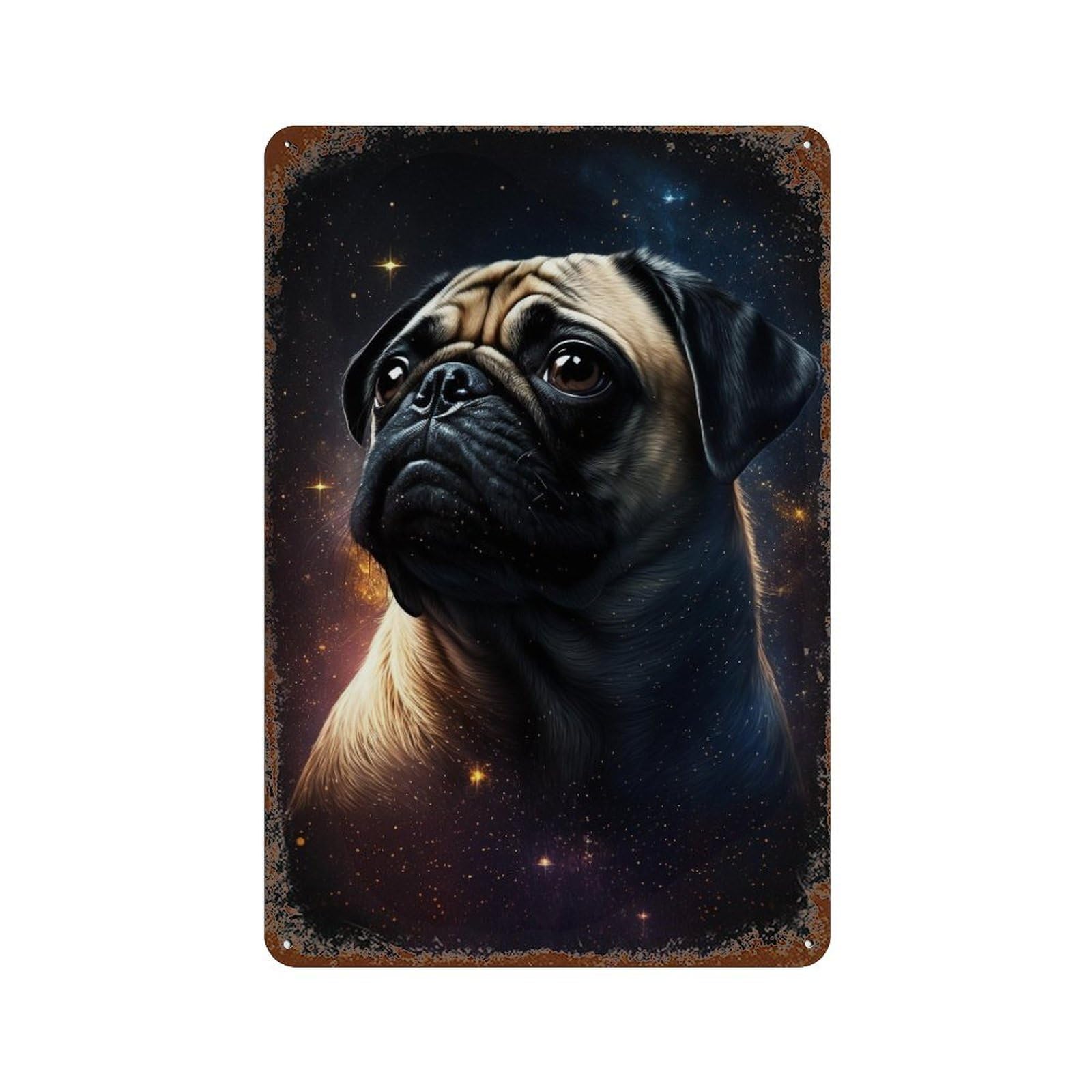 Galactic Pug Portrait -2 Aged Metal Wall Plaque 11.8"x7.9", Classic Wall Plaque for Garage, Pub Or Kitchen