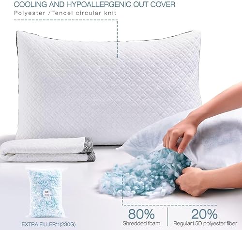 Miniatura 2 de Luxe Linen Almohadas de cama tamaño Queen, almohadas de espuma viscoelástica trituradas, almohada de cama ajustable para dormir, almohadas de punto