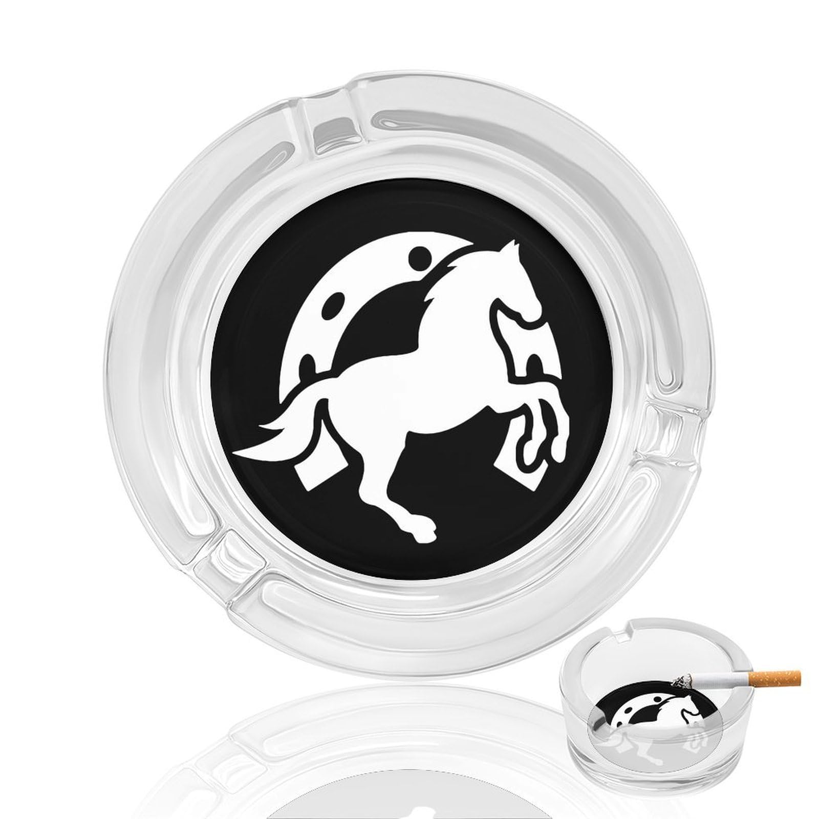 Horseshoe Horse Ashtray Portable Round Glass Outdoor Ash Tray for Home Office Garden Pub