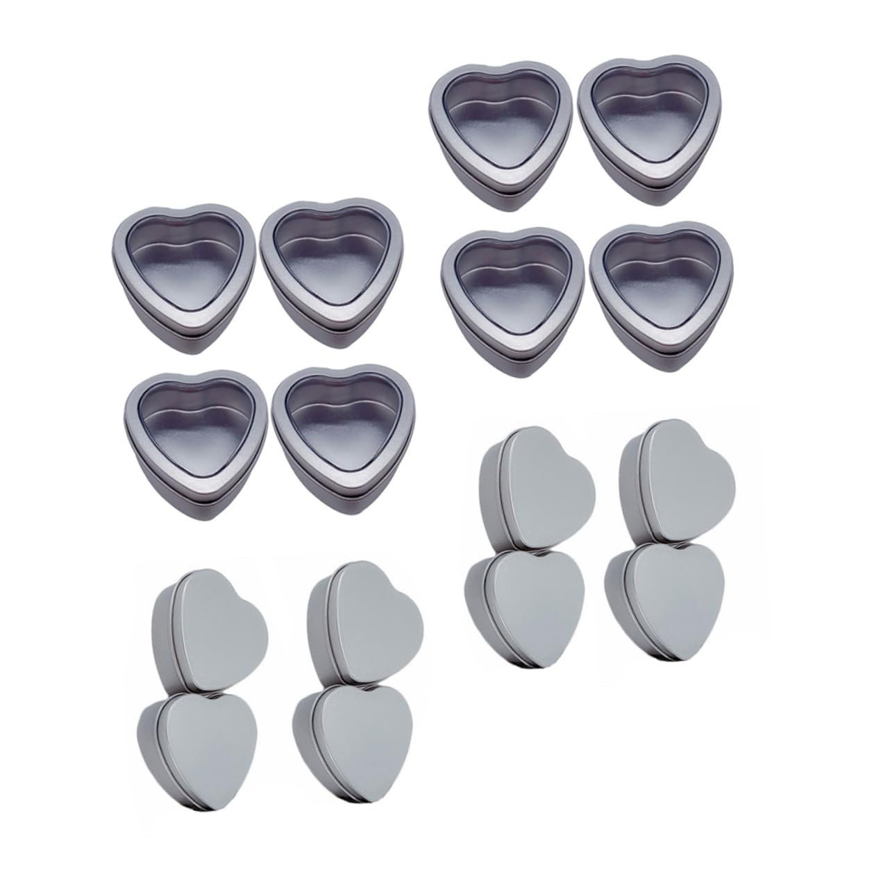 24 Pezzi Scatoline Portaconfetti in Latta a Forma di Cuore Argento Finestra Trasparente Contenitori Creativi per Cucito e Conservazione