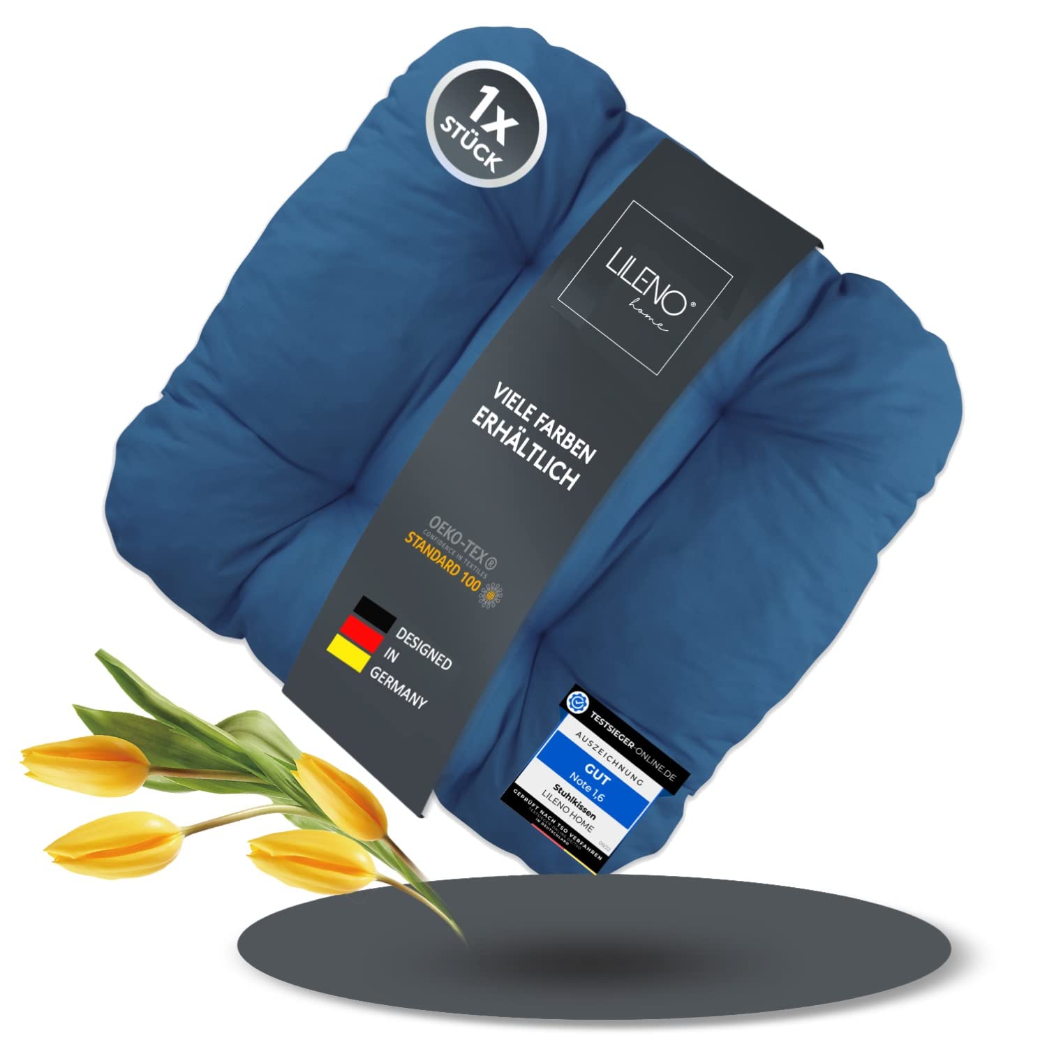 LILENO HOME Juego de 1 cojín para silla de color azul oscuro (38 x 38 x 8 cm) Cojín para silla de jardín cocina o comedor Cómodo y resistente a los rayos UV para interior y exterior cojín para silla