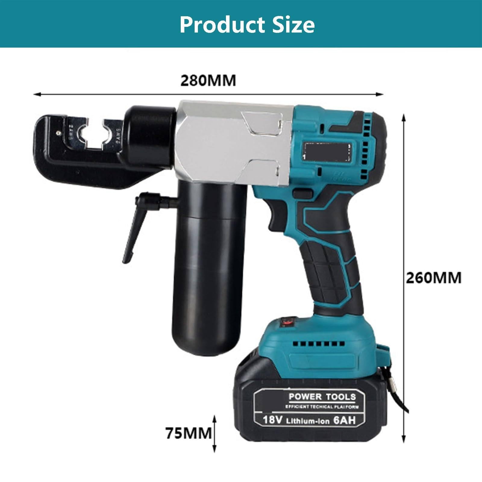 18V/6Ah Akumulator litowo-jonowy Akumulatorowe Szczypce Hydrauliczne, Hydrauliczne Narzędzia Do Zaciskania, Szczypce Do Kabli Zasilane Akumulatorem 10-400mm2 120KN, 280x75x260mm