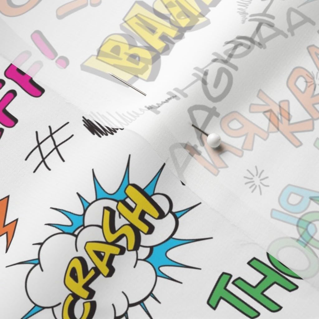 Spoonflower Fabric - Comic Book Words Balloon Speech Printed on Chiffon Fabric by The Yard - Sewing Fashion Apparel Dresses Home Decor