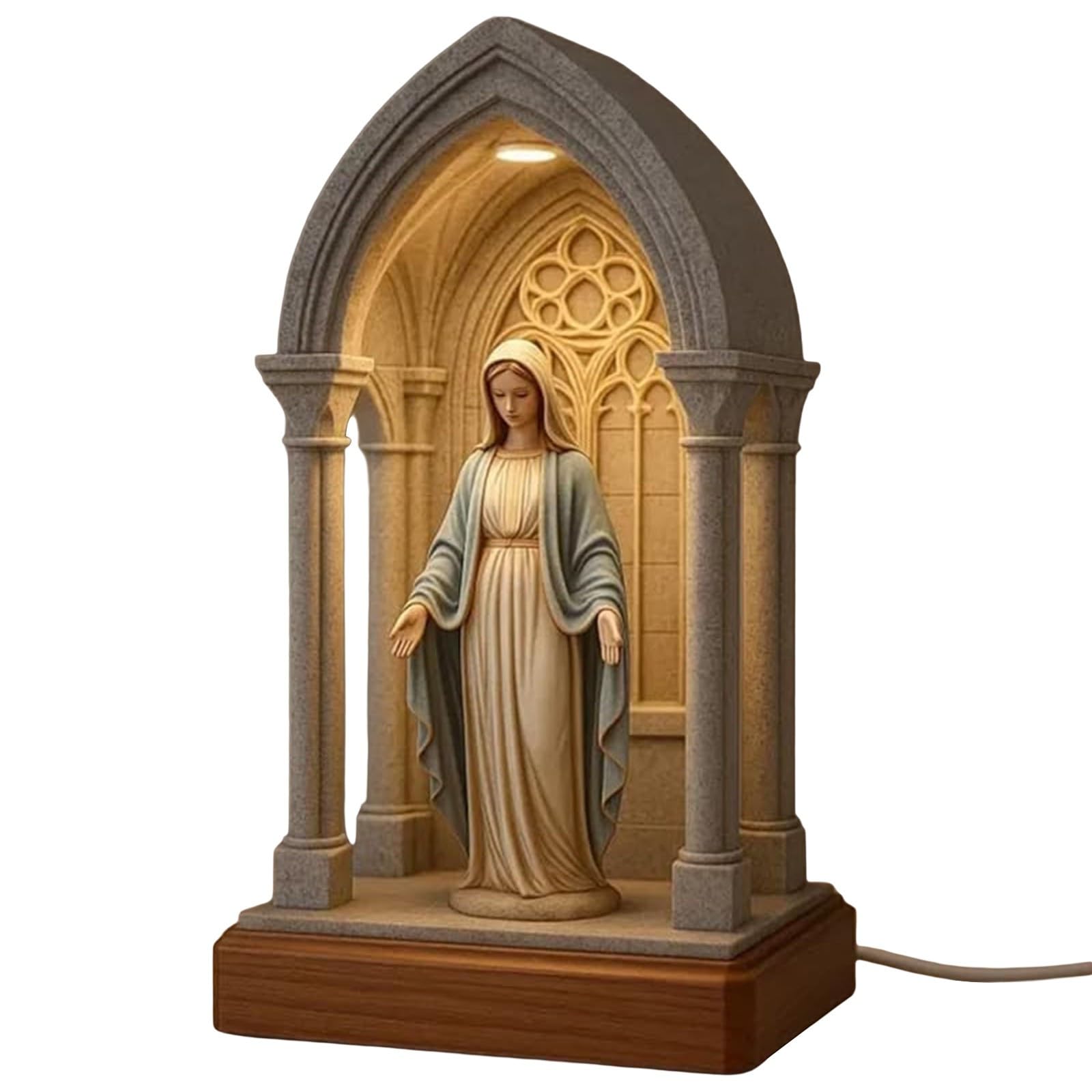 Jesus Statue, LED Devotional Table Lamp Elegant Sacred Sacred Heart of Jesus Figure, Illuminated Statue in Gothic, Soft Eye Protecting Elegant Christian Night Light, Religious Table Lamp Decor (B)