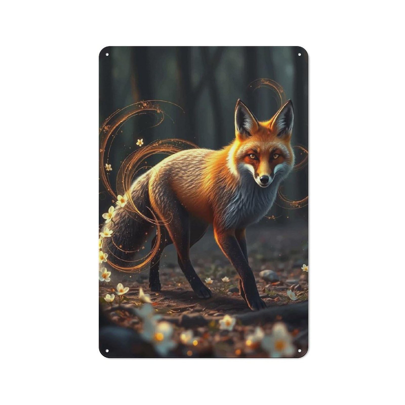 Fox in The Forest(2) Decorative Metal Sign 30x20cm, Country Style Bistro Wall Plaque for Kitchen, Cafe, Pantry Or Dining Room
