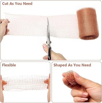 Copper Mesh, 12m/40 Feet Pure Copper Mesh Slug Repellent, 100% Copper Wire Mesh Roll for Mouse Hole Trap Filler, Rat Snail Slug Proof, Rodent Pest Control for Indoor & Outdoor Garden