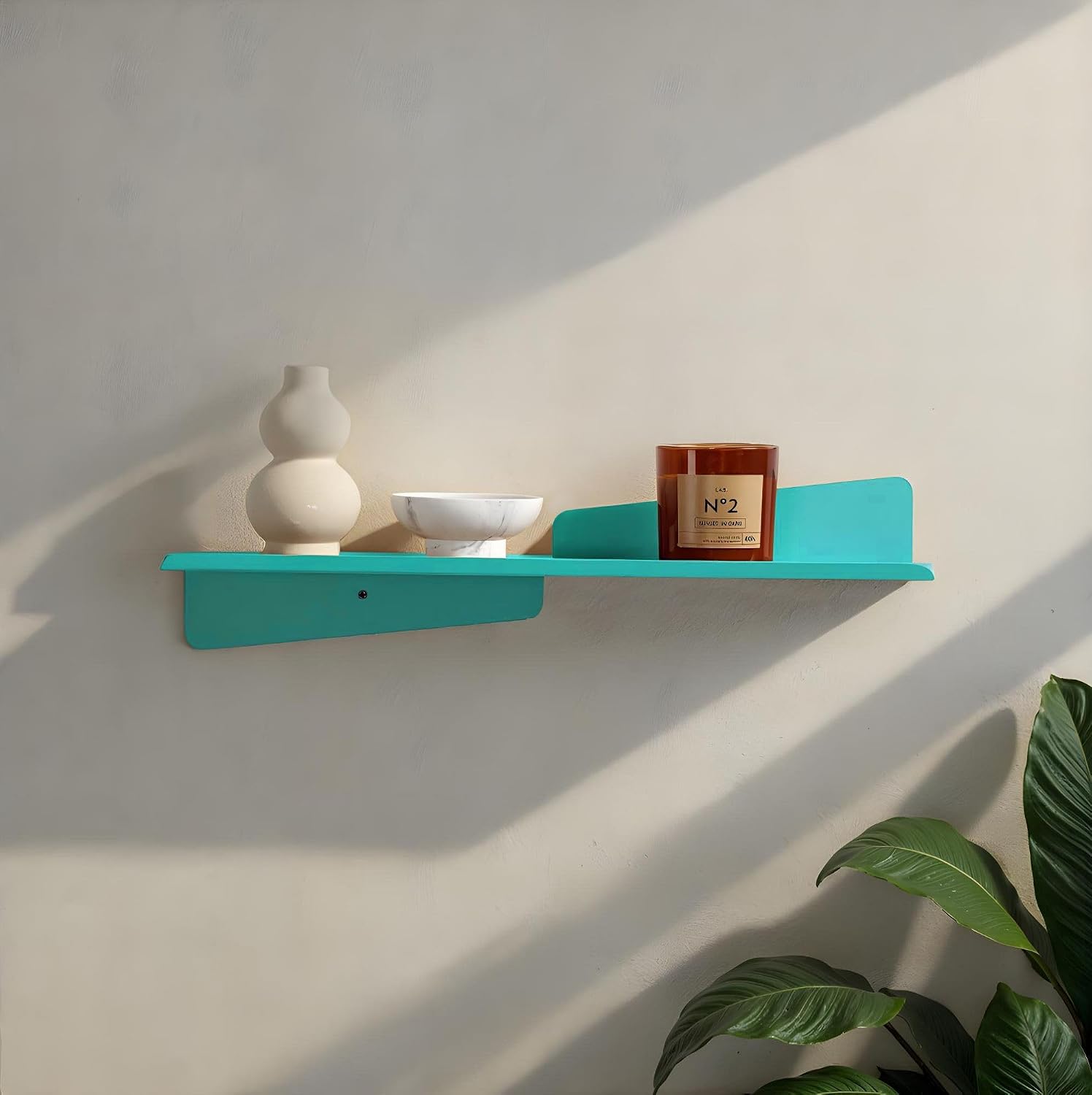 Modern Decorative Metal Wall Shelf, Turquoise, 60 x 14 cm, 100% Metal Frame, Electrostatic Powder Coated, Stylish & Functional