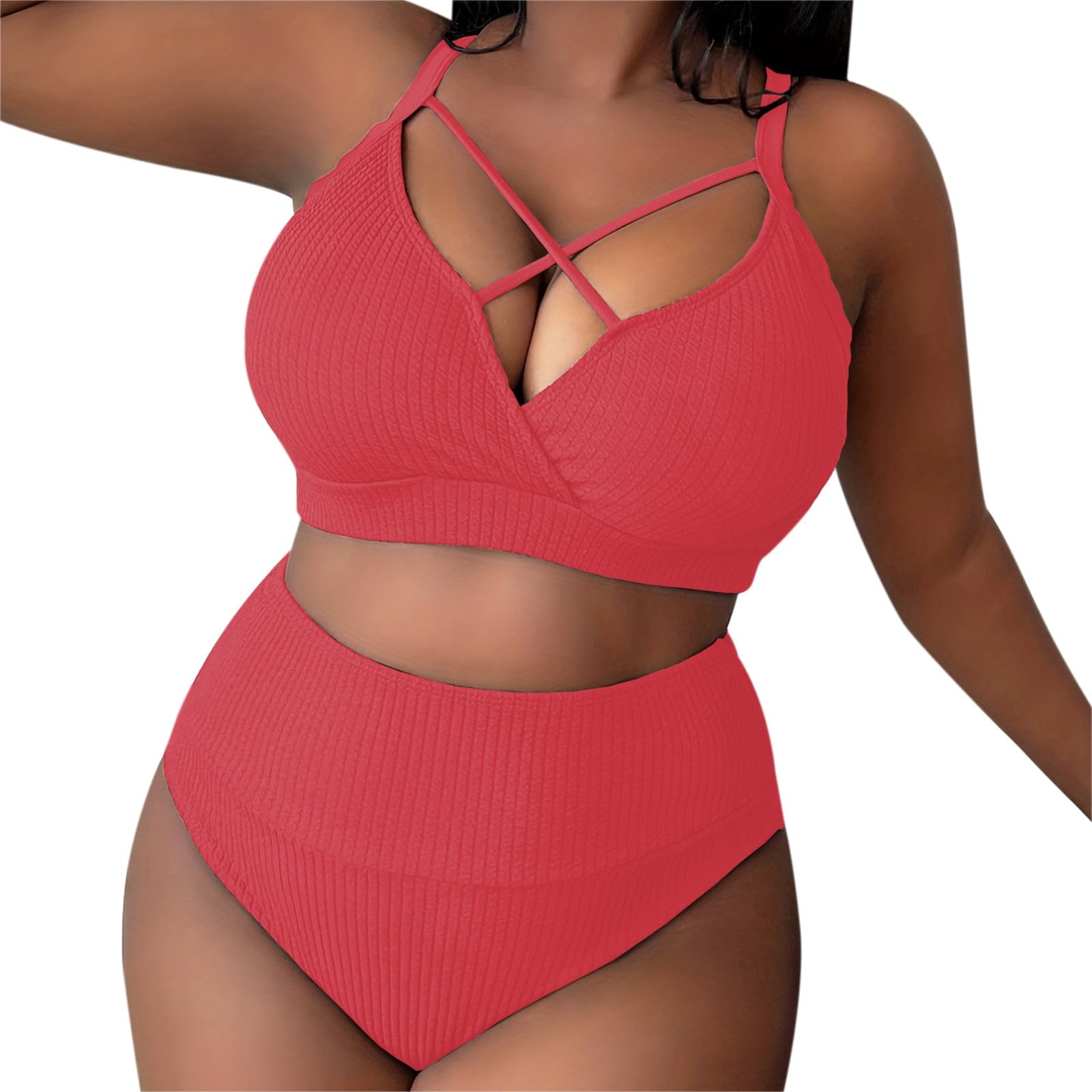Genérico 2026 Bañador Bikini Mujer Amazon Espagne 2024 Traje de baño Sexy Talla Grande con Tirantes Color sólido y Cintura Alta para Mujer (Watermelon Red, XL)