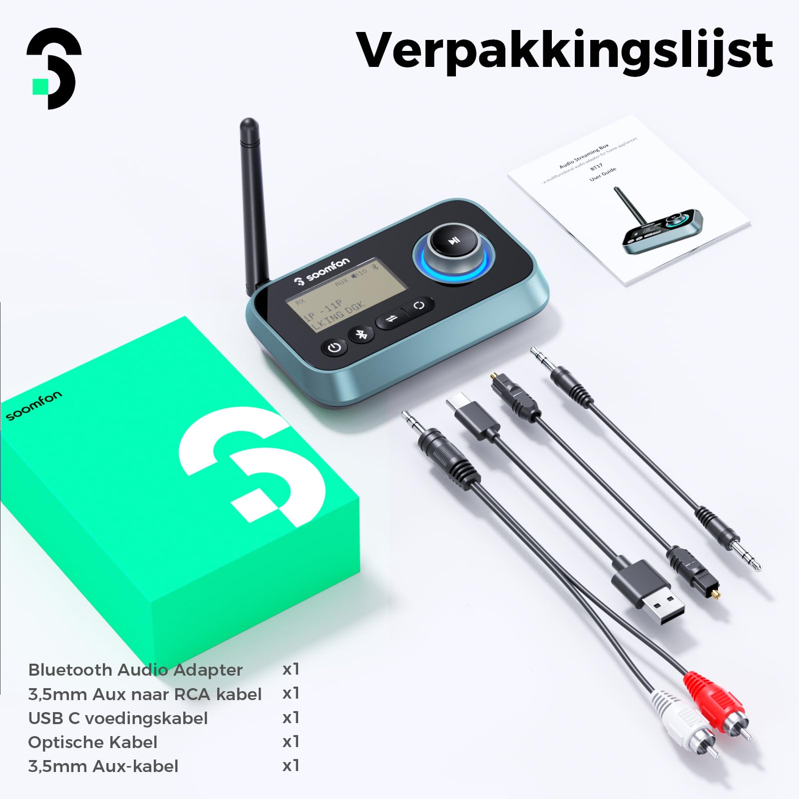 SOOMFON Émetteur Récepteur Bluetooth 5.0, 3 en 1 Adaptateur Audio Double Connexion, Recepteur Transmetteur Bluetooth AUX/RCA/Optique, Transmetteur Récepteur vers TV/Casque/Enceintes/Stéréo (Lot de 2)