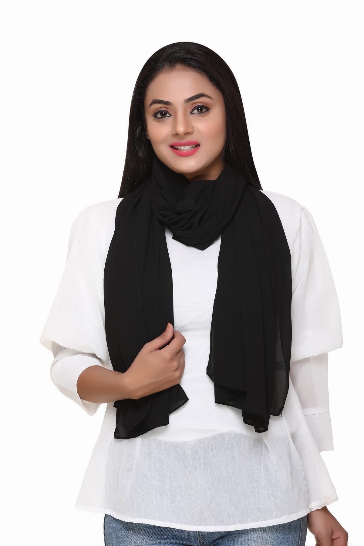 London Scarfs Women's Black Chiffon Oversized Plain Scarf Large Maxi Hijab Shawl (Black)