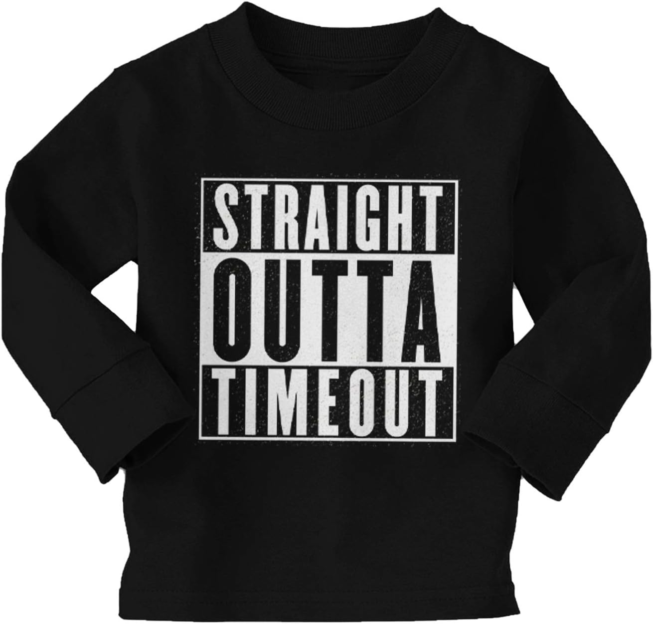 Toddler Little Boy Straight Outta Timeout Long Sleeve T-shirt (2T, BLACK)