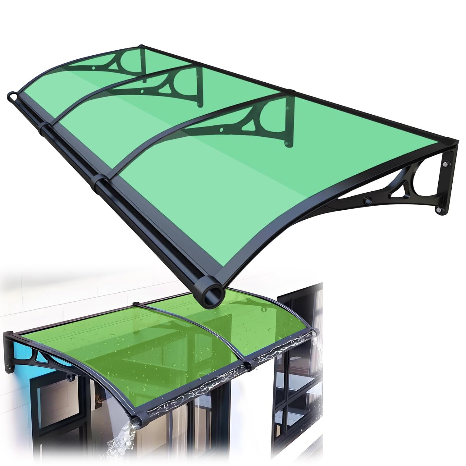 GJMSSMY Outdoor Door Canopy, Rain Protection Awning for Windows, Easy Installation Garden Cover, Weatherproof Shelter, 60x100cm, 80x120cm, 100x200cm (Grass Green, 60x80cm)