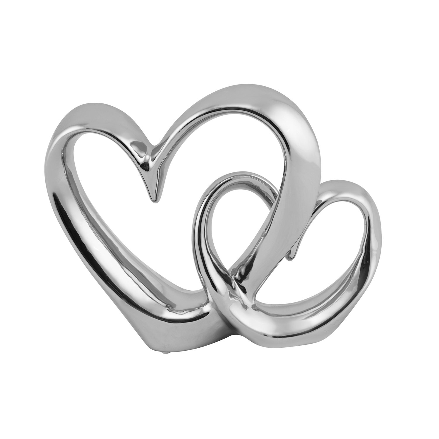 Biznest Silver Double Heart Sculpture Modern Interlocking Heart Design, Matte Black, White Finish & Chrome Elegant Decorative Piece For Home Décor 27 X 22.5Cm (Silver)