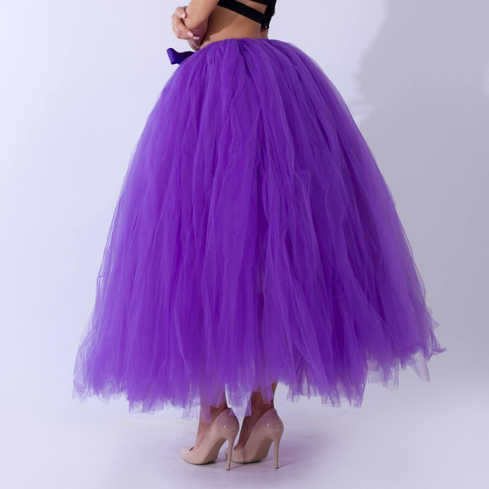 falda hinchada con lazo liso falda hecha a mano falda rendimiento faldas fiesta, morado, Talla única