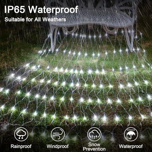 WoskjXas Solar LED Net Lights, 198 LED Mesh Fairy Lights, 8 Modes, 6.6 Ft x 9.8 Ft Garden Net Curtain Light, Remote Control - Image 2