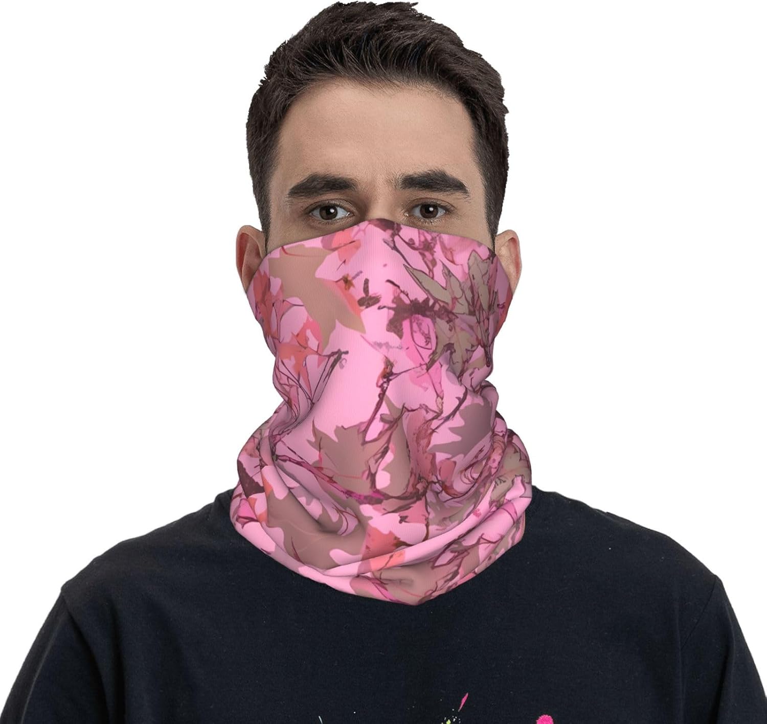 Pink leaves Camo Neck Gaiter Warmer, Breathable Face Cover UV Protection Face Mask Wind-proof Ski Neck Scarf Elastic Balaclavas Hiking Bandana for Men Women, Christmas Gift