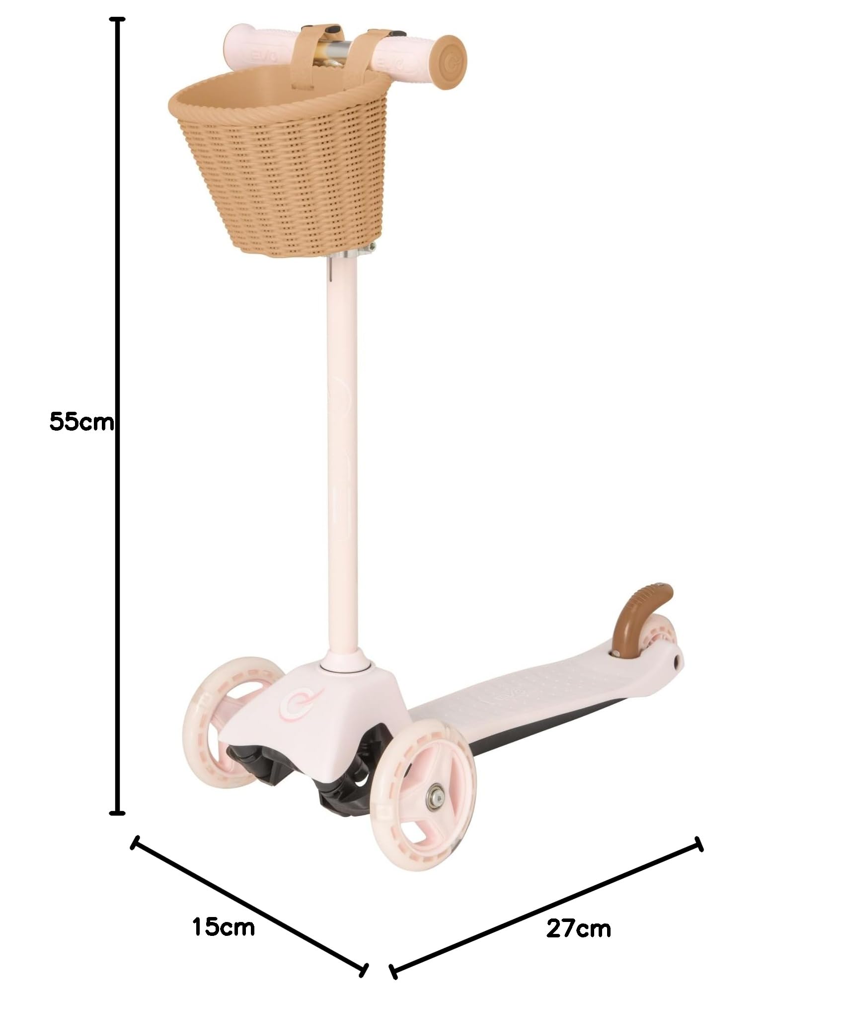 EVO Mini trottinette Cruiser avec panier à jouets pour enfants | Trottinette pour enfants avec poignées réglables en hauteur | Trottinette à 3 roues | Trottinette pour enfants âgés de 2 à 7 ans