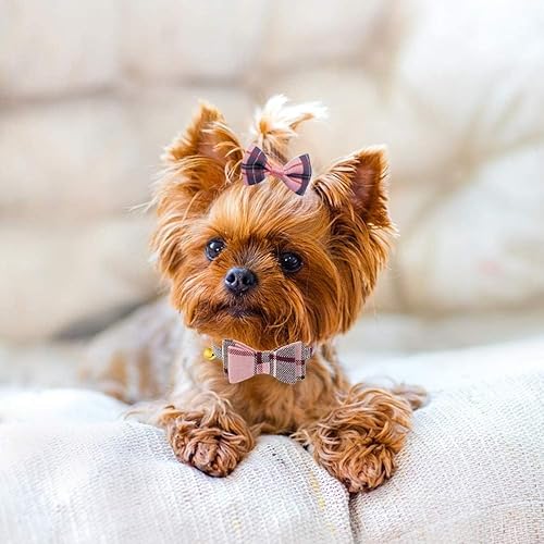 Miniatura 8 de PUPTECK Collar de cuero para perros pequeños, collar de cachorro XS, accesorios para hembras y niños, conejos, gatos, rosa, 7.8-10 pulgadas