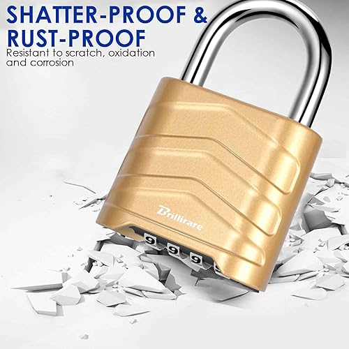 Miniatura 5 de Cerradura de combinación, candado de metal resistente de 4 dígitos para exteriores, cerraduras de aleación resistentes a la intemperie con grillete