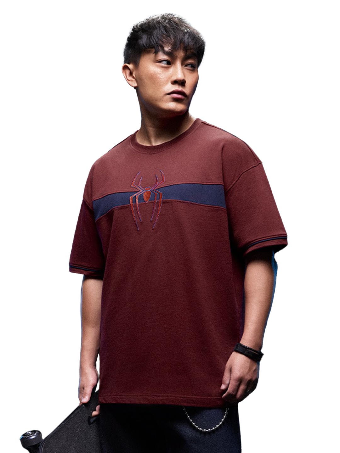 the souled store Spider-Man: Red Horizon Men and Boys Short Sleeves Round Neck Red Colour Block Cotton Oversized Breathable Comfortable Casual Streetwear T-Shirts-picture-39