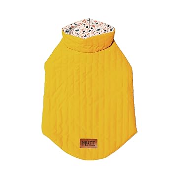Mutt of Course Retro Yellow Reversible Dog Jacket for Cold Weather (Color - Yellow) (Size - Neck - 22