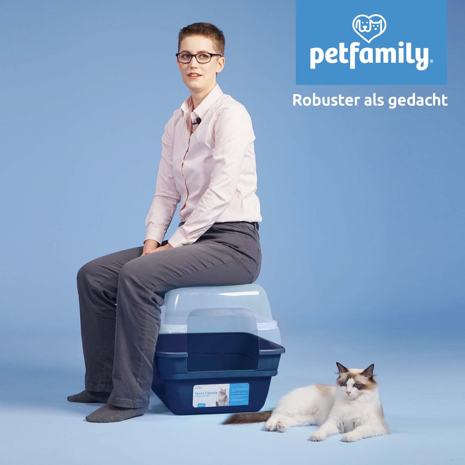 Petfamily 3in1 Katzenklo mit Deckel, Groß, Marineblau, 55x45x44cm