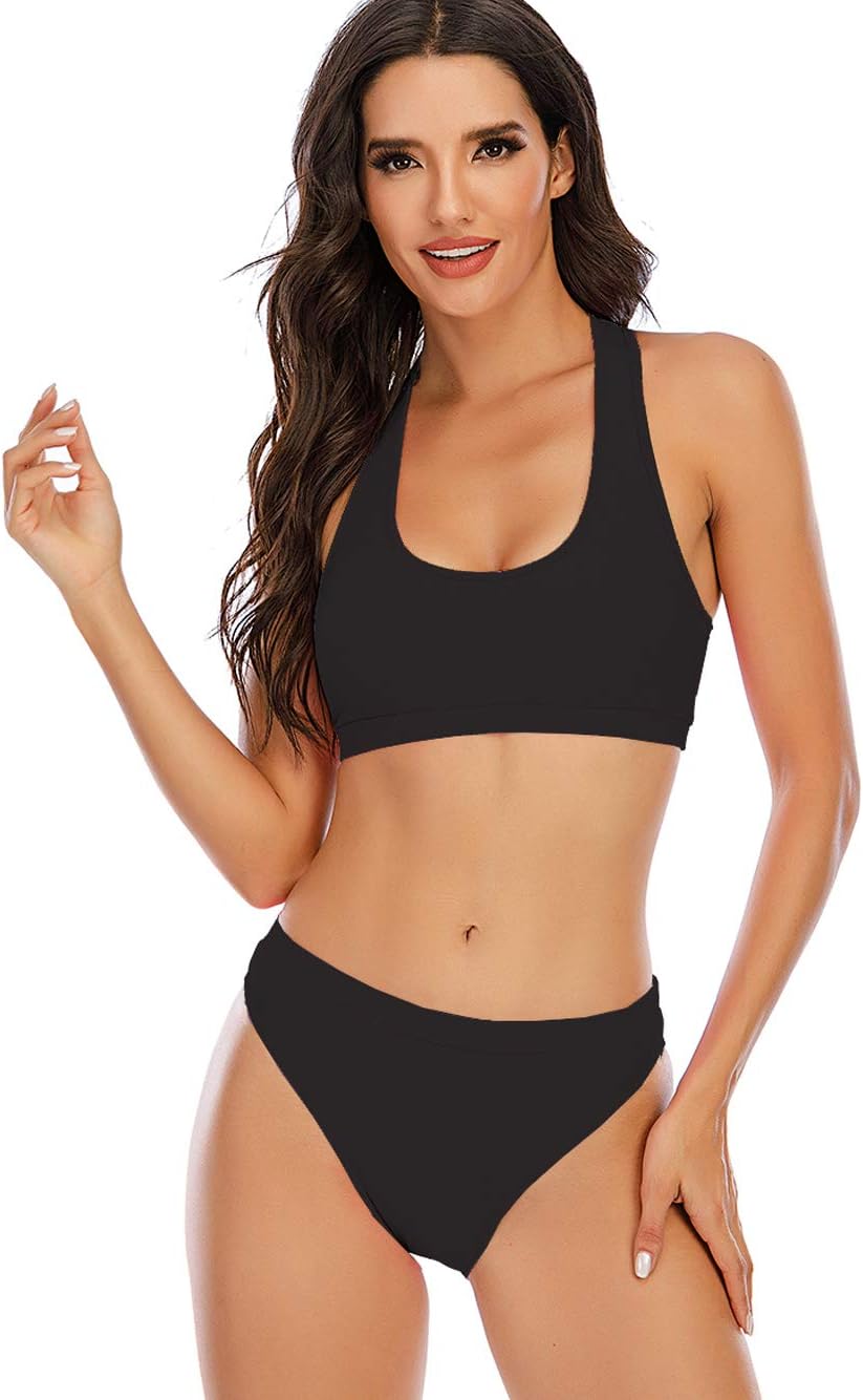 YELAIVP Solid Racerback High Waisted Bikini Sets Sporty Two Pieces Swimsuit Scoop Neck Bathing Suits for Women - Image 4