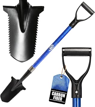 CKG Carbon Metal Detecting Shovel Digging Tool with Double Serrated Blade Lightweight Digger Garden Root Cutter, Spade Professional Metal Detector Accessories, Gold Digger Shovel - Carbon Blue