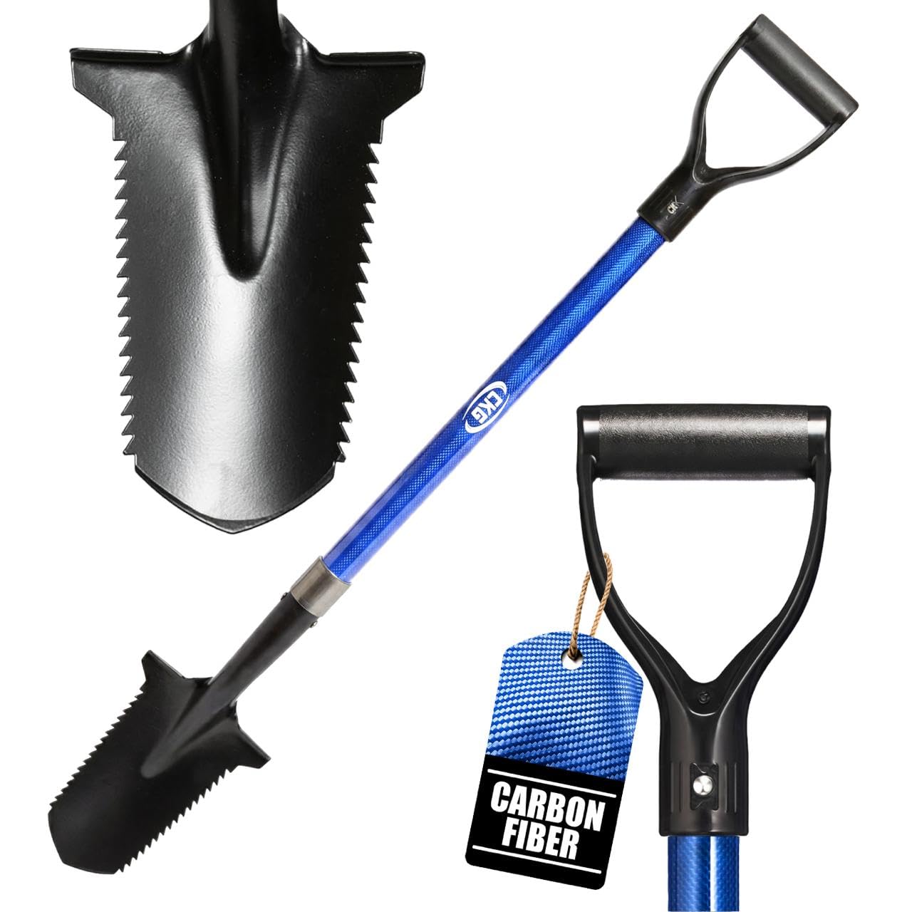 CKG Carbon Metal Detecting Shovel with Serrated Blade, Blue