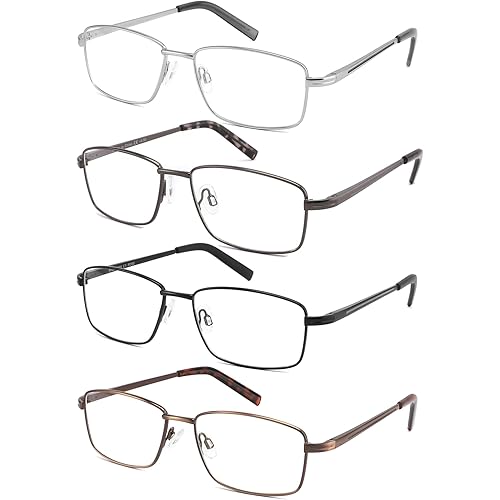 mrbobmslee 4 Pack Reading Glasses for Men, Computer Readers with Spring Hinge, Anti UV Ray/Eye Strain/Glare