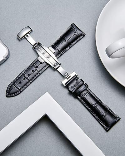 Miniatura 5 de BINLUN Leather Watch Strap Quick Release Strap with Silver Butterfly Deployment Buckle 12mm 13mm 14mm 16mm 17mm 18mm 19mm 20mm 21mm 22mm 23mm 24mm