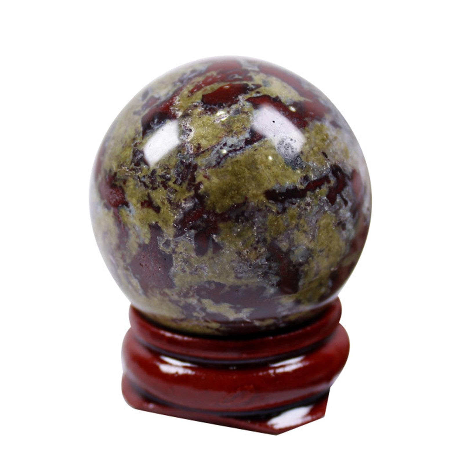 AUOQKQUT Crystal Ball Shpere Ornament Dragon Blood Stone orb Gemstone Divination Sphere Sculpture Figurine with Stand,1.2"~1.6"