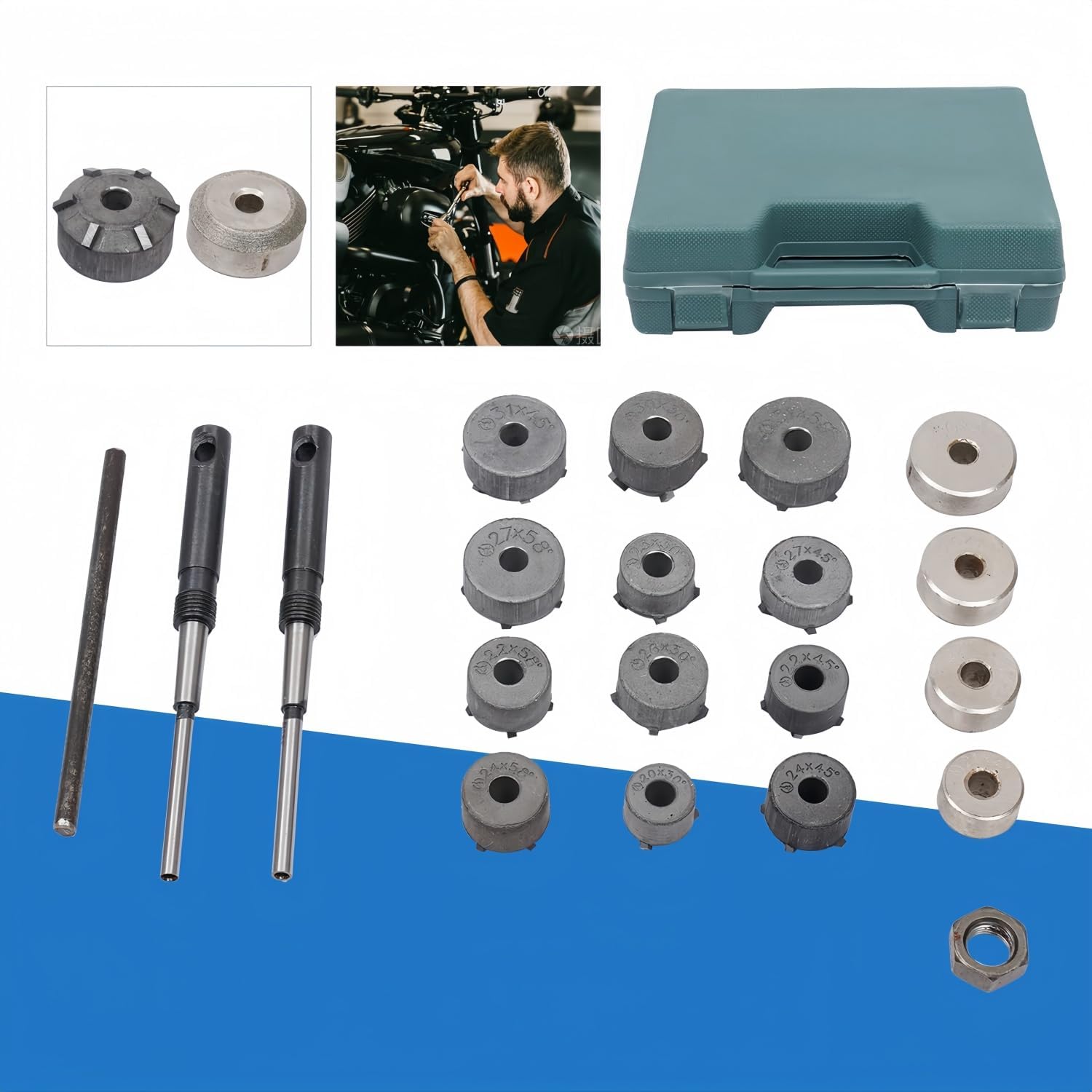 Motorradventil-Schleifer 22-31mm Kompatibel für Motorventilsitz-Neusetzung | Motorrad-Reparaturwerkzeug-Set mit Hartmetall-Reibahle und Diamantschleifscheibe, einfaches Schleifen-Ventilschneider-Set