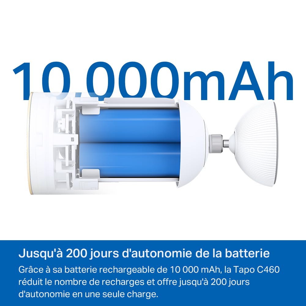 Tapo C460 Caméra de Surveillance Extérieure 4K 8MP, Batterie 10000mAh, Vision Nocturne Couleur Starlight, Wi-FI Dual-Band, Base Magnétique, Détection AI Gratuite