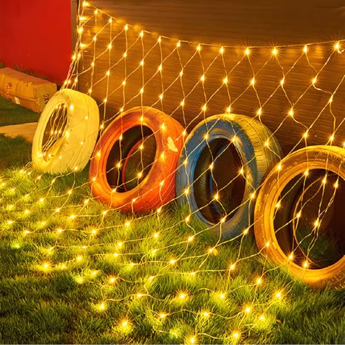 DAJASD Lichternetz Außen, 3x2M 200 LED Lichterkette Netz mit Stecker, 8 Modi IP67 Wasserdicht Lichternetz, Weihnachtsbeleuchtung Aussen Netz für Zimmer Wand Hochzeit Zaunbüsche Garten Deko