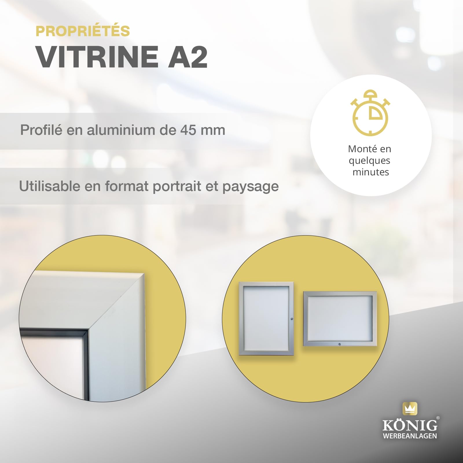 Vitrine d’affichage verrouillable Keitum Economy 4 x A4 | format paysage 515 x 687 mm | intérieur/extérieur | serrure | acrylique 2 mm | aluminium anodisé argent