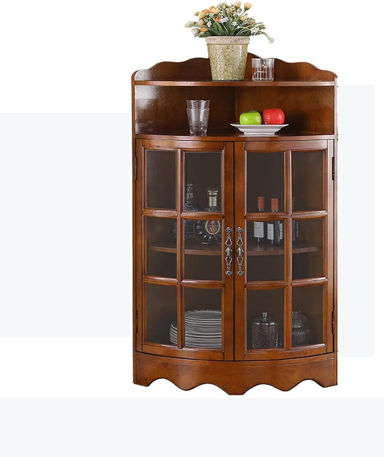 Cantinetta portabottiglie ad angolo triangolare, in legno, con due ante e regolabile, per bagno, soggiorno, sala da pranzo o cucina, armadietto da bar/mobile da bar (dimensioni: verde