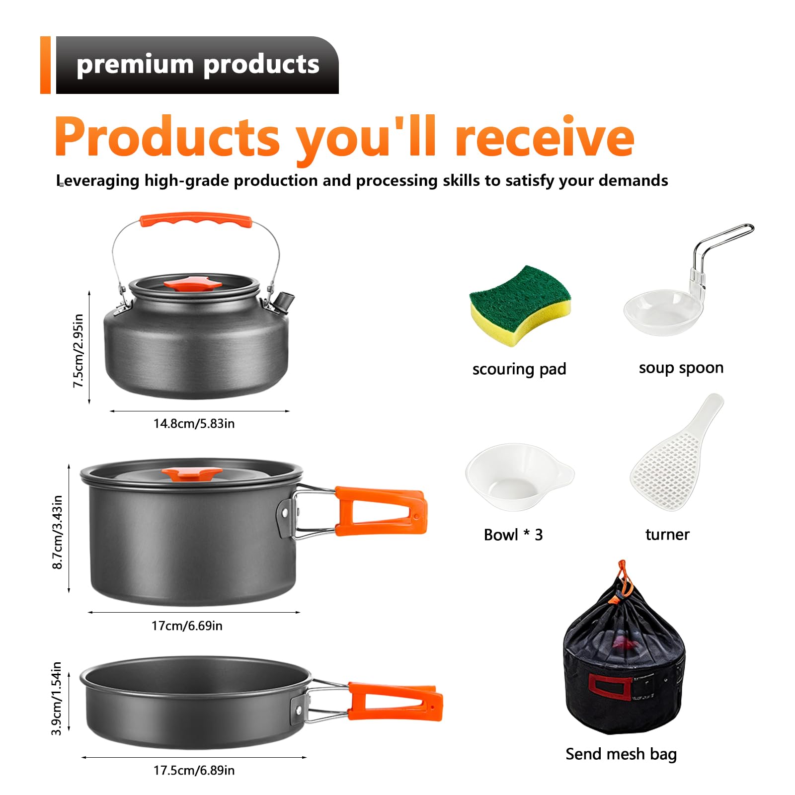3-teiliges Set Camping Kochgeschirr Set, Outdoor Geschirr Set, Camping Kochtopf Set, Camping Topf Set für Camping Outdoor und Picknick, Hochwertiges Aluminium, Kompakt, Vielseitig