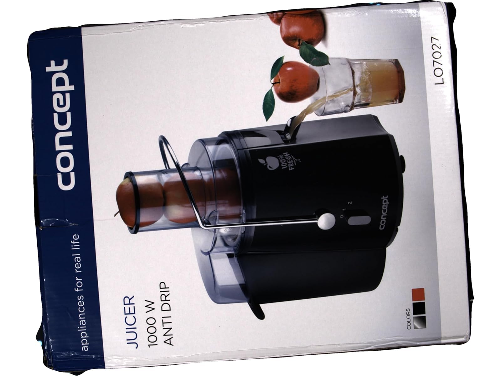 Concept LO7027 sokowirówka z otworem wlotowym XXL, 7,2 cm i dwoma poziomami przełączania, 16 800 obrotów na minutę, 1,8 l, 1000 W, czarna