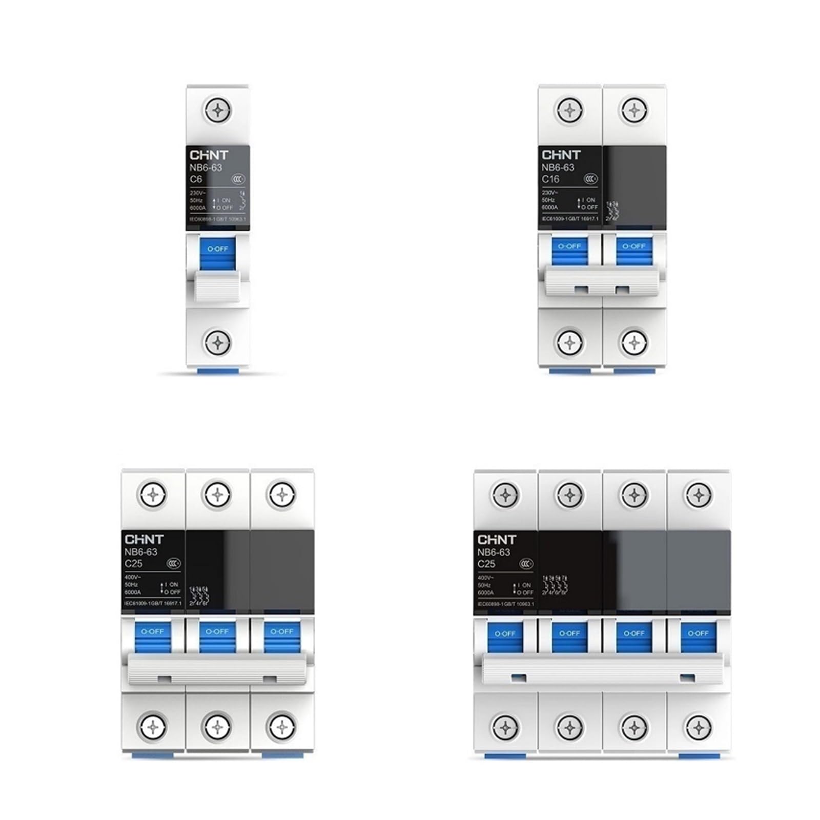 Disyuntor magnetotérmico 1P 6A NB6-63 para carril DIN en instalaciones eléctricas de 230V