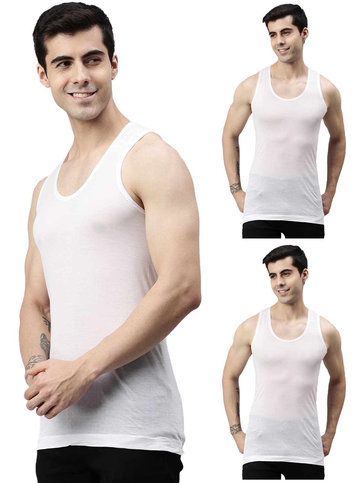 lux cozi Men's Pack of 3 White Cotton Vest-picture-41