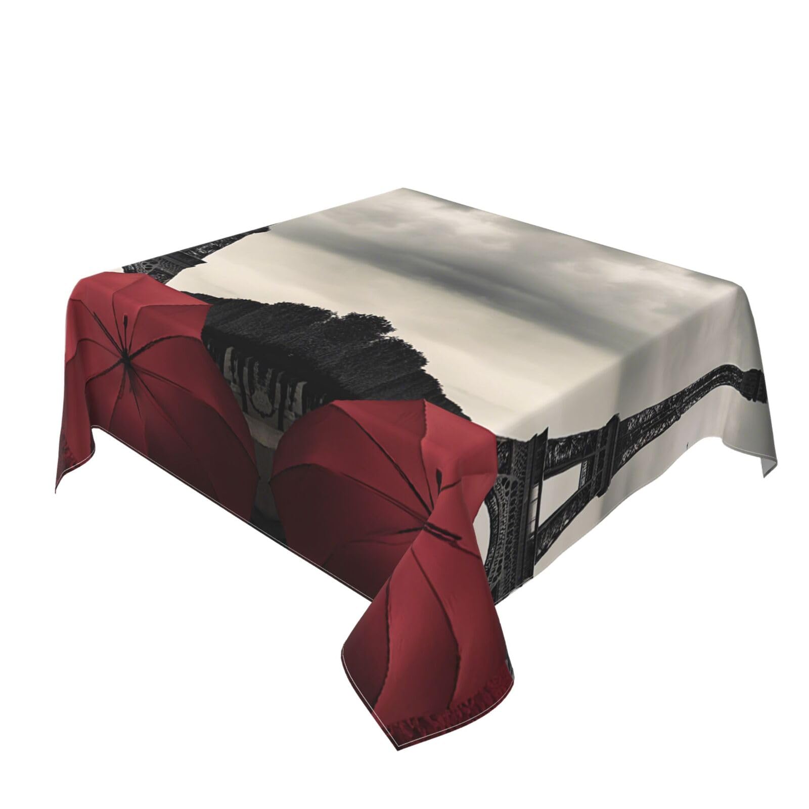 TTQYFNM Paris Lover Eiffel Towel Tablecloth - 60x84 Inches, Washable Polyester, Red Grey Rectangle Table Cover