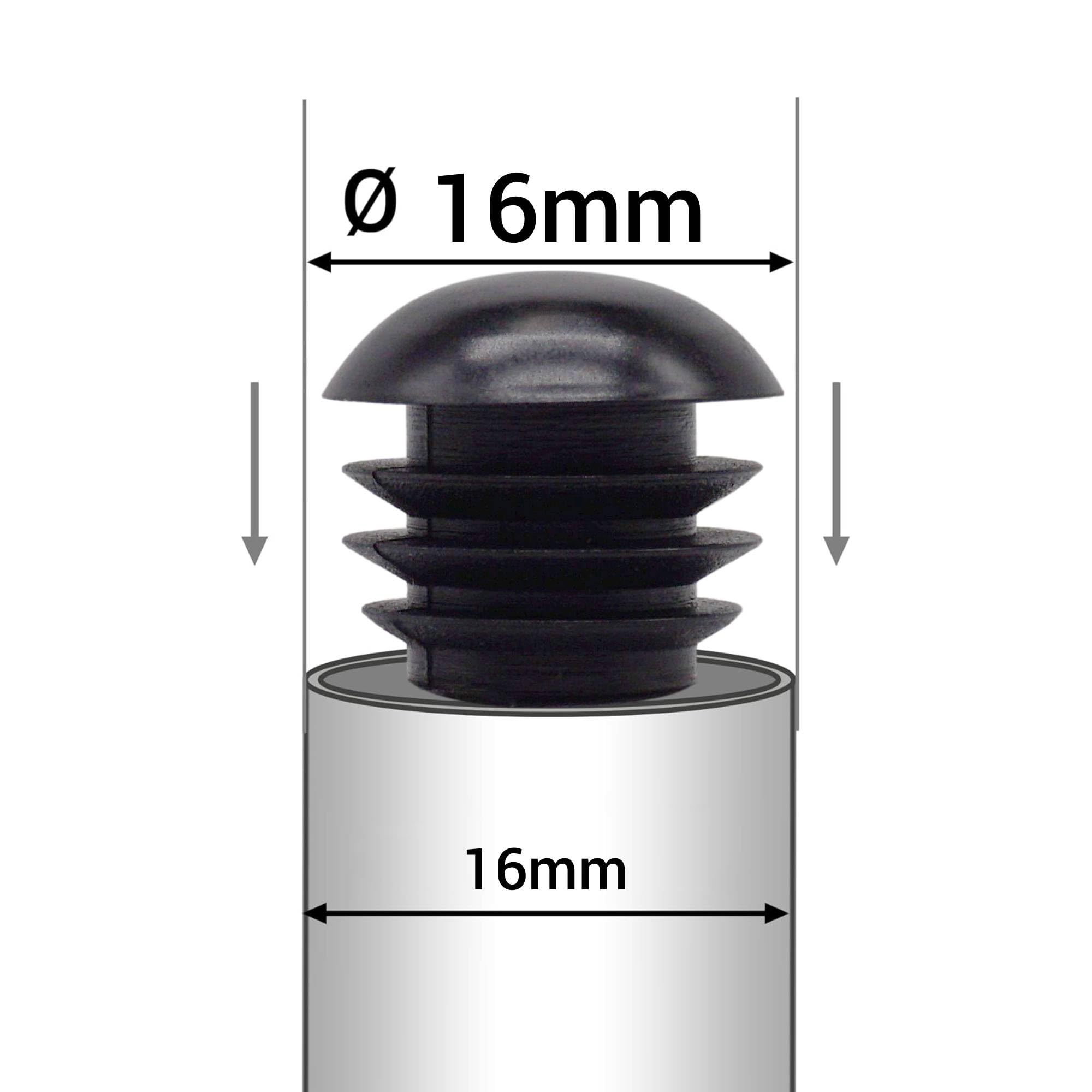 SKIR'CO (10 szt.) Okrągłe wkładki rurowe 16 mm, zatyczki do słupków ogrodzeniowych, czarne plastikowe zaślepki do rur, czarne RAL 9005 kolor
